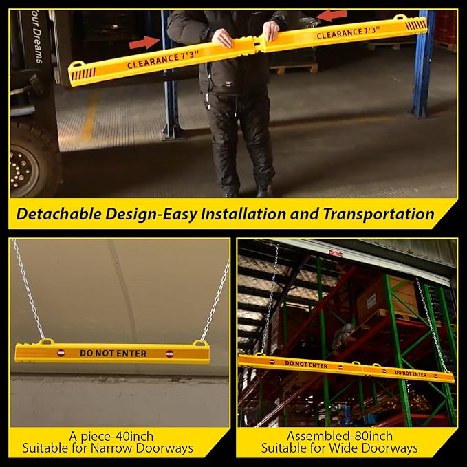 ClearanceGard 80″ x 4″ Clearance Bar Kit with 2m Height Lettering – Yellow & White Reflective Tape – Plastic Material – Ideal for Underground Garages, Tunnels, Underpasses, and Drive-Thru Canopie