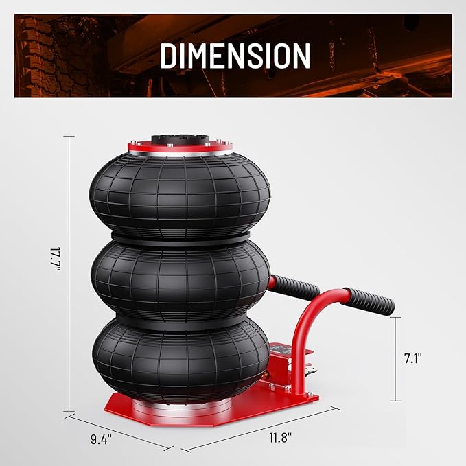 Air Jack, 3 Ton/6600 lbs Car Jack, 3-5 s Fast Lifting Pneumatic Jacks with Short Handle, Lift up to 17.7 inch Pneumatic Air Jacks for Cars and Trucks, Garages, Repair (Red)