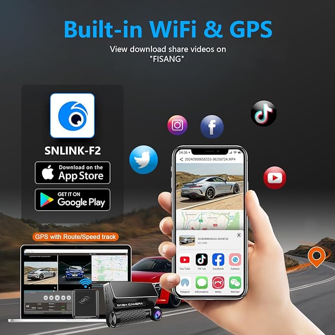 4K Dash Cam Front and Rear, 30FPS Dash Camera for Cars with UHD 2160P Night Vision, 3'' IPS Screen Dual Dashcam Built-in WiFi with GPS, App Control, 24H Parking Mode, G-Sensor
