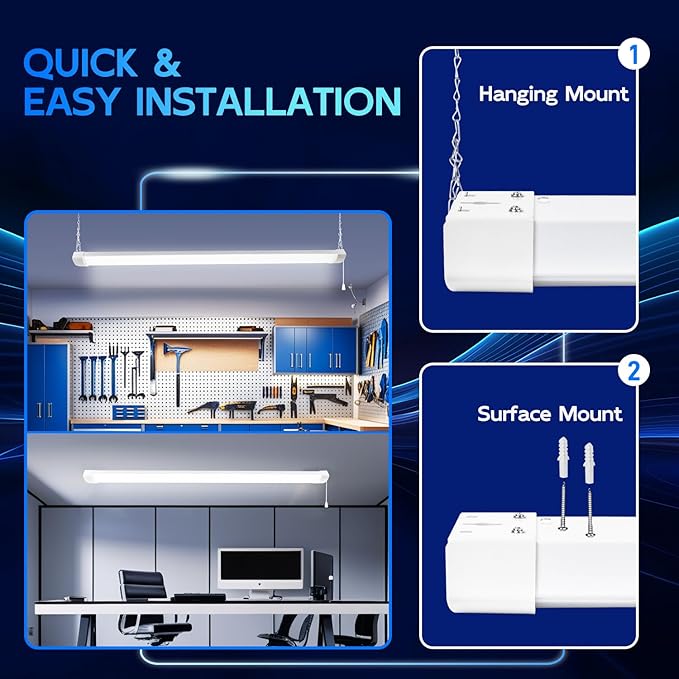 hykolity 4FT 120W LED Shop Light Linkable, 13000lm(400w Equivalent), 5000K Utility Shop Lights for Garages, Workshops, Basements, Hanging or Flush Mount, with Power Cord and Pull Chain, ETL, 4 Pack