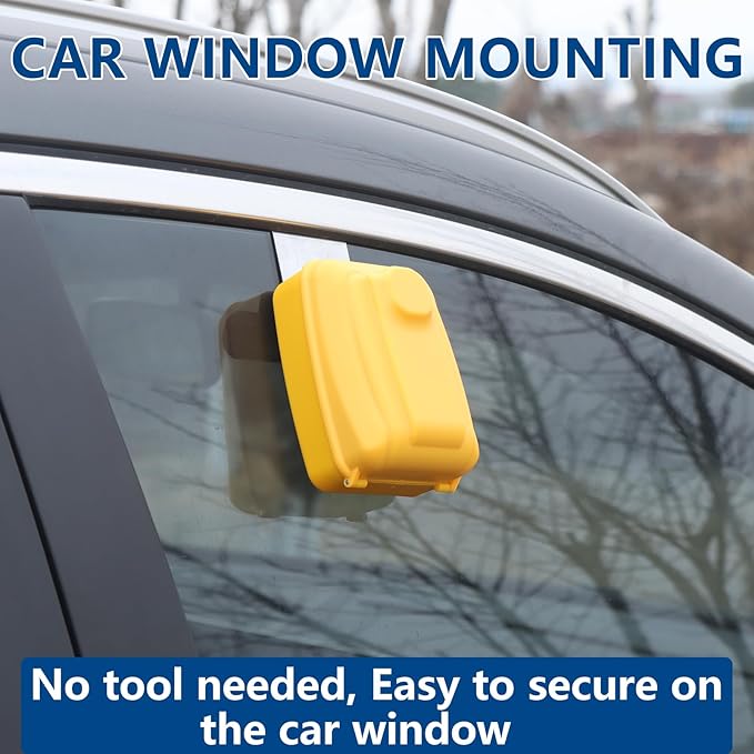 Car Window Punch Button Lock Box, Yellow Portable Car Key Lock Box with Key Labeling Tag, Sturdy Waterproof Large Capacity Lock Box for Turo, Ride Share, GetAround
