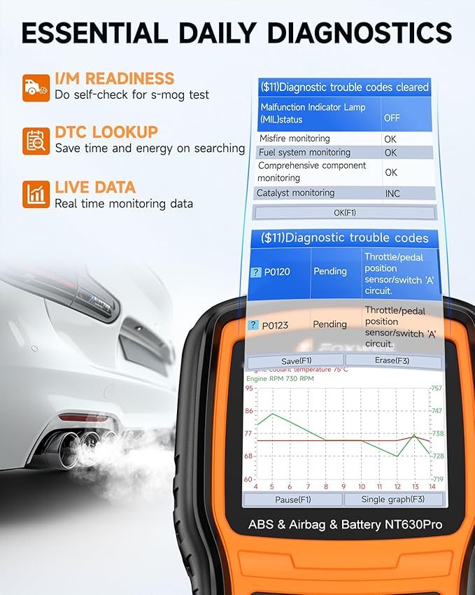 UPGRADED NT630 Plus, FOXWELL NT630 Pro 2-in-1 ABS SRS OBD2 Scanner & Battery Tester, Car Scan Tool with 12V Battery Load Analyzer, 100-1100CCA, ABS Bleed, BMS/OIL/SAS/EPB Reset, Live Data, Active Test