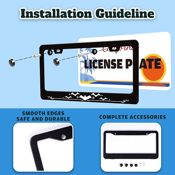 Bat License Plate Frame Funny Gothic Style License Plate Holder Animal for Front or Rear Car Tags Reusable Durable Stainless Steel Car Decoration with Screws 6.3 X 12.2 Inch for Men Women