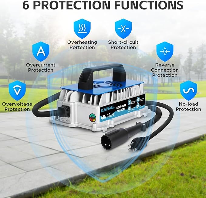 Club Car Charger 48V 18A Smart 1250W Golf Cart Battery Charger 48 Volt, IP67 Waterproof, 4-6 hrs Full Charge, 16FT Cable, for All Years 48V Club Car Golf Cart 48 Volt with Lead-Acid Battery