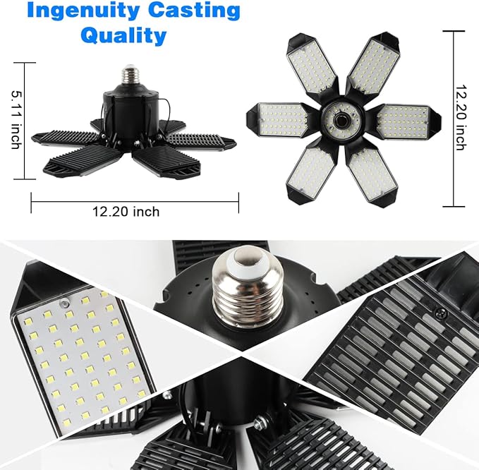 Garage Lights - 2Pack Super Bright 32000LM LED Garage Ceiling Light 6500K LED Shop Light w/ 6 Deformable Panels Screw in E26/E27 Socket Light Bulbs for Workshop Storage Warehouse Attic