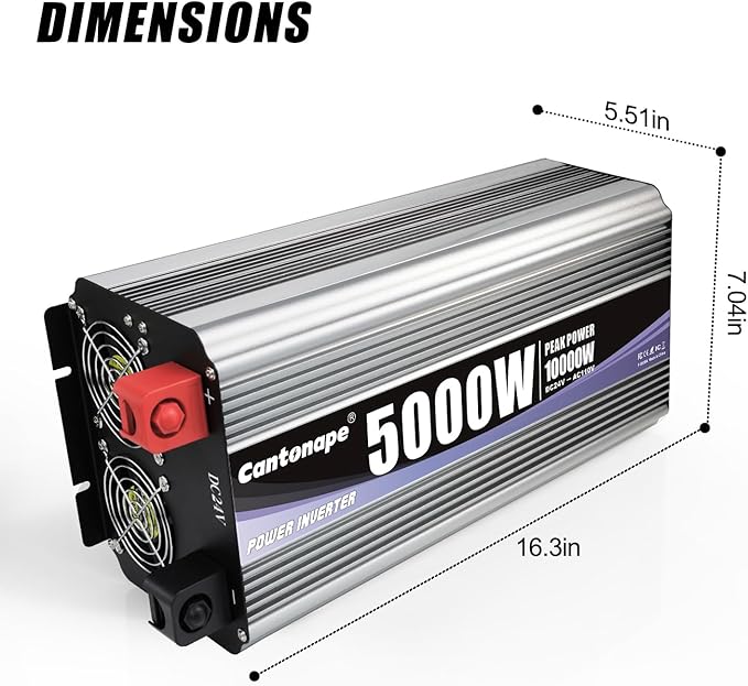 5000W Power Inverter 24V to 110V/120V DC to AC with LCD Display, Remote Controller and 4 x AC Outlets Car Adapter for Car Truck Boat RV Off Grid Solar System