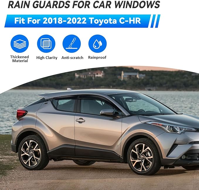 4pcs Front+Rear Smoke Tint Sun/Rain Guard Compatible with 2018 2019 2020 2021 2022 Toyota C-HR CHR Outside Mount Tape-On Vent Window Visors
