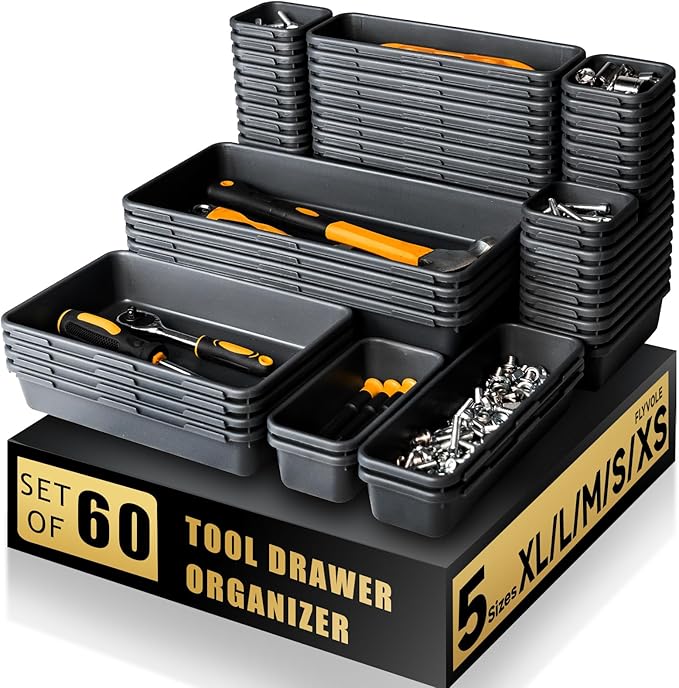 [60 PCS Upgraded] Tool Box Organizer Tray, Toolbox Desk Drawer Organizer, Tool Box Tray, Toolbox Organization Storage for Rolling Tool Chest (60 PCS)