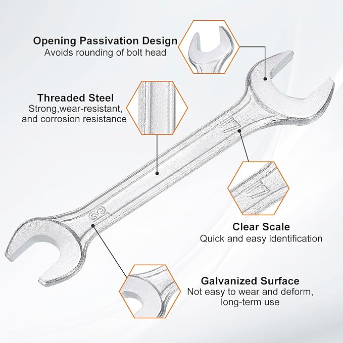 HARFINGTON Double Open End Wrench 13mm x 17mm Metric 15 Degree Offset Angle Small Flat Head Wrench Galvanizing Open Ended Spanner for Automotive Repair Furniture Assembly