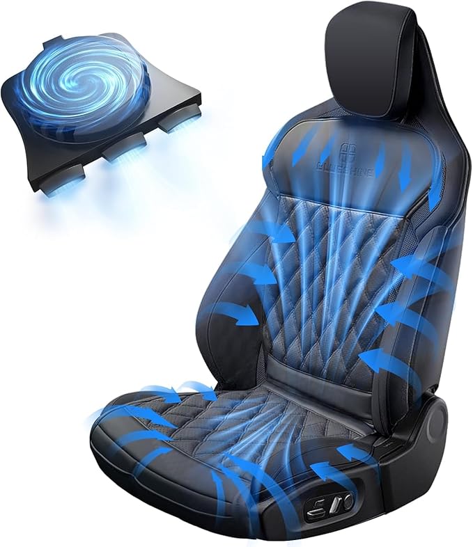 Air Suction Cooling Car Seat Cover Front Seat, 12V Circulation Ventilation Cooling Car Seat Cushion, Summer Cooling Seat Cushion Suitable for Car SUV Truck Universal Style, Classic Black