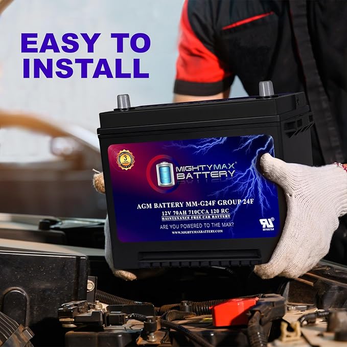 Mighty Max Battery MM-G24F Start and Stop Car BCI Group Size 24F 12V 70Ah, 120RC, 710 CCA Rechargeable AGM Car battery