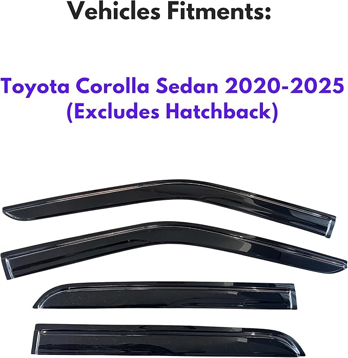 KPY Window Visor Compatible with Toyota Corolla Sedan 2020-2025 (Sedan Only), 4PC Rain Guard Side Window Vent Deflectors Tape-On Mugen Style, 2020 2021 2022 2023 2024 2025