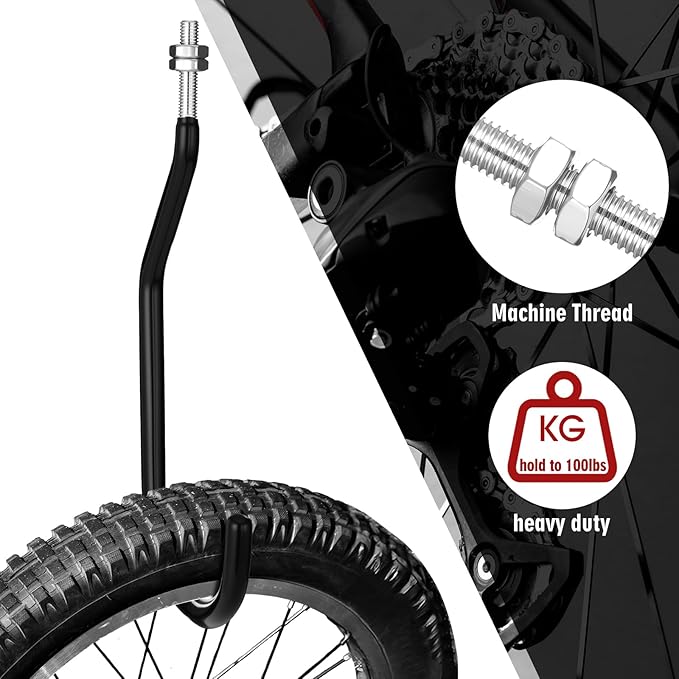 Shimeyao 8 Pcs Machine Thread Bicycle Storage Hook with Nut Heavy Duty Bike Hooks M10 x 1.5 Machine Threading Hook Rubber Coated Bicycle Hanger for Hanging Large Mountain Bike Tire (4.92 Inch,Black)