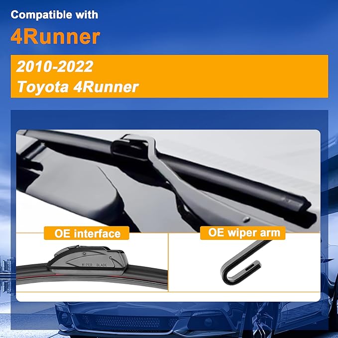 Windshield Wiper Blade Replacement for Toyota 4Runner 2010-2022 Original Equipment Replacement Front Rear Wiper Blades - 24" 20" 12" (Set of 3) U/J Hook