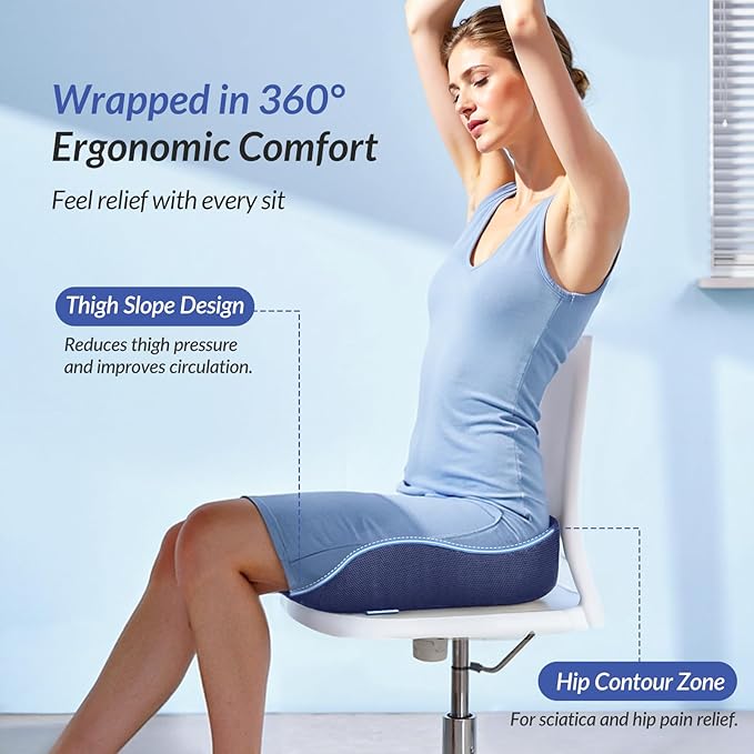 ZIKEE Car Seat Cushion for Driving with Cooling Gel, Ergonomic Memory Foam Seat Cushion for Car Provides Sciatica, Back, Tailbone Pain Relief and Intimate Ventilation, Anti-Slip & Breathable Cover