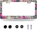 Rose Leopard Print License Plate Frame Vintage Floral License Plate Stainless Steel Funny License Plate Holder Cheetah Car Accessories Decoration with Screws Fits Standard Vehicles Size 12.3" x 6.3"