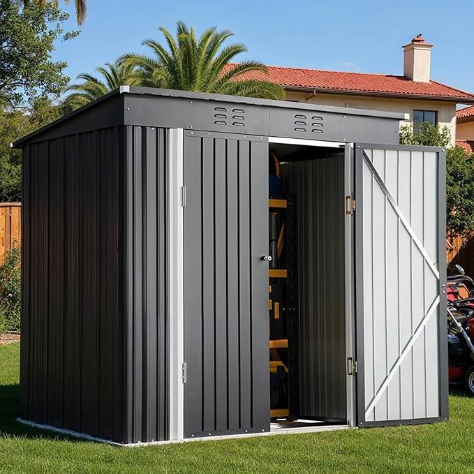 Bealife 6' x 4' Outdoor Storage Shed Clearance, Metal Outdoor Storage Cabinet with Double Lockable Doors, Waterproof Tool Shed, Backyard Shed for Garden, Patio, Lawn (Dark Gray)