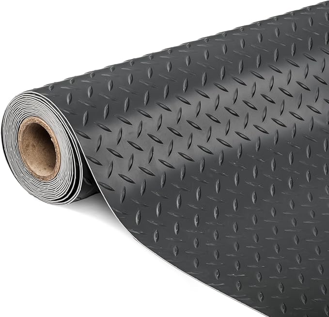 TUFFIOM 5 x 10 FT Garage Floor Mat, Thickened Diamond Plate PVC Garage Mats Flooring Roll for Under Car, Garage Parking Mats for SUVs, Golf Cart, Sports Car
