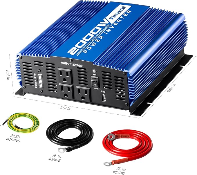 2000W Continuous/ 4000W Peak Power Inverter 3 AC Outlets 12V to 110V Car Converter with USB Port
