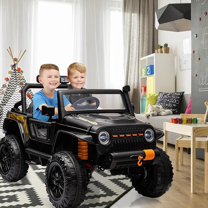 Hetoy 24V 2 Seater Ride On Car for Kids, Electric Truck with Remote Control, Ride on Truck w/ 4-Wheeler Suspension, 4x55W Powerful Engine, 4WD Battery Powered, LED Lights, Soft Braking
