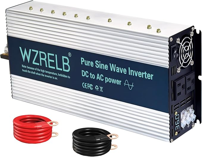 WZRELB 3500W Pure Sine Wave Inverter, Car Power Inverter 36V DC to 110V 120V AC Converter for RV, Truck, Solar, Outdoor with Dual AC Outlets, Hardwire Port, Surge 7000W, LED Display,Off-Grid