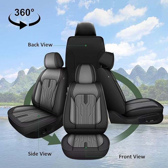 YORKENIC Fit for Hyundai Kona Seat Covers Front Set 2018-2024 2025: Breathable Leather Car Seat Covers Compatible Airbag (2 Front Set, Black & Grey)