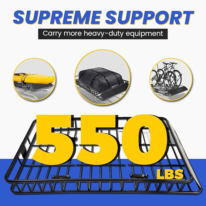 ECOTRIC 67" x 39" x 5.1'' Universal Roof Rack Cargo Carrier Basket with Extension Heavy Duty Steel Car SUV Top Luggage Storage Holder Basket for Travel 550LBS Weight Capacity