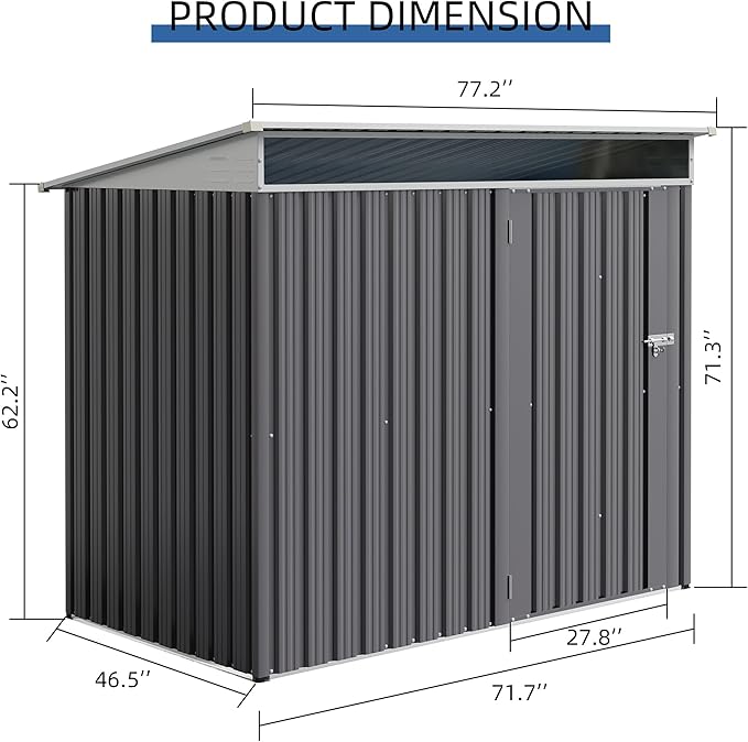 JY QAQA 6x4 FT Metal Outdoor Garden Storage Shed, Waterproof Metal Garden Sheds with Window and Lockable Double Door, Weather Resistant Steel Tool Storage House Shed for Patio,Lawn
