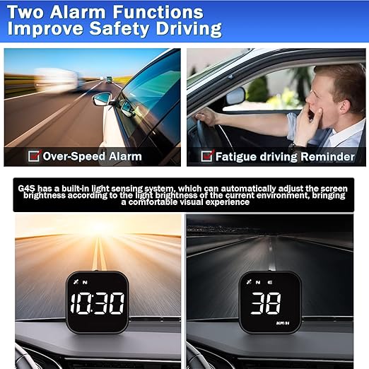 G4S Digital GPS Speedometer, Car HUD Heads Up Display with Digital Speed in MPH KPH, Overspeed Alarm, Driver Fatigue Reminder, Multifunction Speedometer Universal for All Vehicle, Fuel Cars