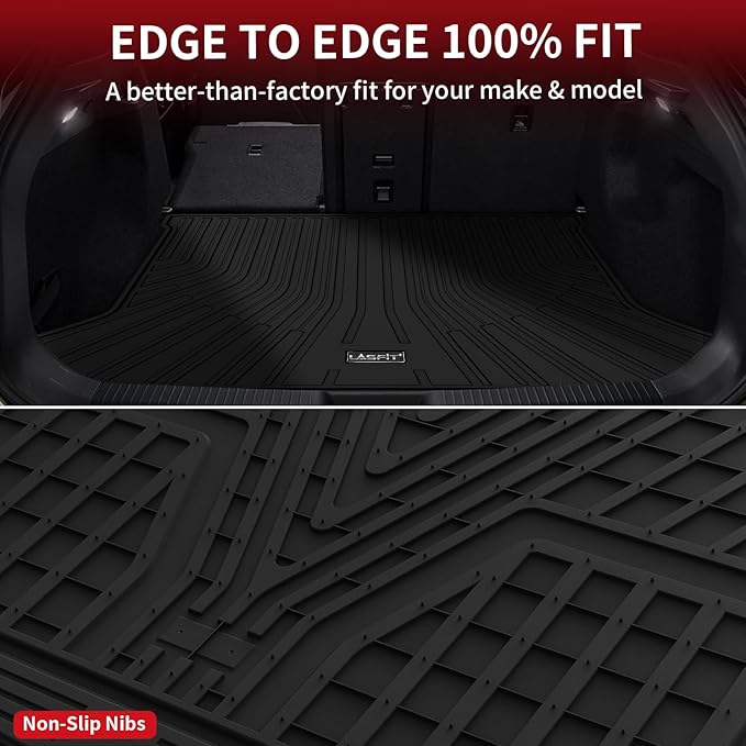LASFIT Floor Mats & Cargo Mats for Volkswagen ID.4 2025 2024 2023 2022 2021, All Weather TPE Custom Fit Floor Liners for VW ID.4 1st & 2nd Row Car Mats & Trunk Mats, Black