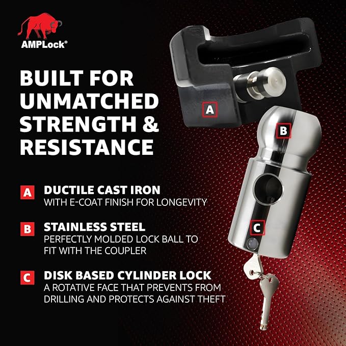 AMPLock - U-LPCVR Heavy Duty 5th Wheel Lock, Patented Cylinder Lock, Travel Trailer Security Conical 5th Wheel Lock, Reliable Heavy Duty 5th Wheel Lock, Anti Theft Trailer Protection & Security