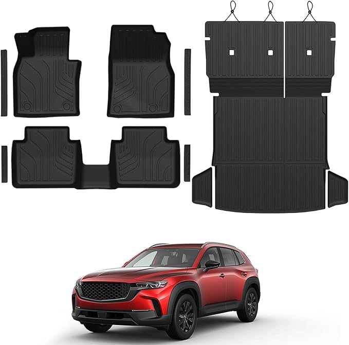 Floor Mats Set for 2023 2024 2025 Mazda CX-50 Gas, Full Coverage All Weather Floor Mats Cargo Mat with Backrest Protectors & Door Sill Guards for CX50 Accessories(Not fit Hybrid)