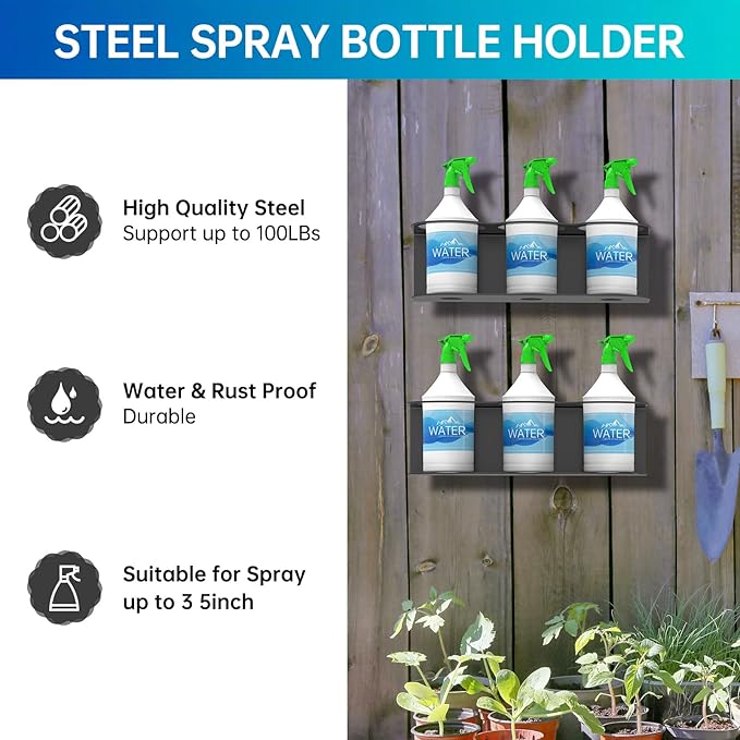 2 Pack 3 Holes All-Purpose Spray Bottle Holder Wall Mount Heavy Duty Spray Can Holder Rack Organizer Storage for Home Garage Workspace