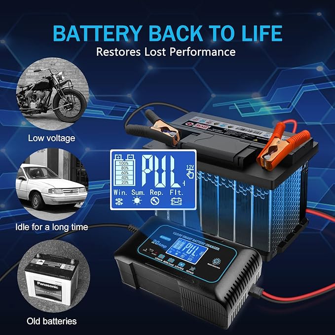 Haisito: 20A 12V/24V Smart Battery Charger –Automatic Maintainer, Trickle Charger & Desulfator with Overcharge Protection & Temperature Compensation – for Lead-Acid,LiFePO4 & Lithium Batteries