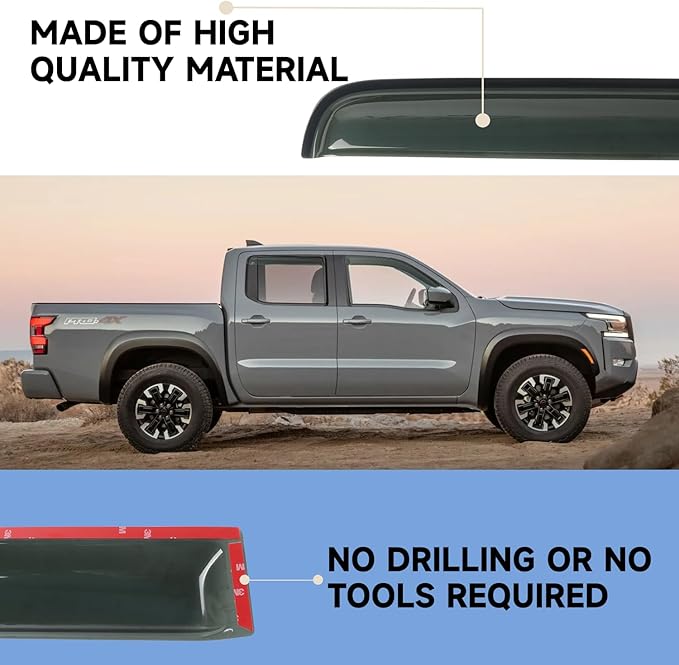 Window Visor Rain Guards Fit for Nissan Frontier Crew Cab 2005-2021 Trucks, Outside Mount Vent Deflector, Smoke Tinted Side Wind Window Deflectors for Nissan Frontier Accessories 94407