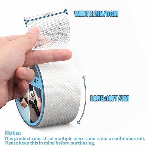 Rubber Grip Tape, Ultra-Thin Strong Adhesive Anti-Slip Waterproof Heat Resistant Wear-Resistant Cushion Pad, Making Handles or Contact Surfaces Safer, with Grip and Comfort (Clear, 2In x 10Ft)
