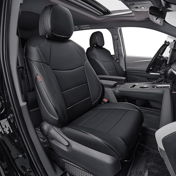 EKR Sienna Seat Covers for Toyota Sienna XLE,XSE,7-Passenger Seating,2nd Row Captain Chairs 2021-2025,Front Seat and Rear Seat,Black Car Seat Covers- 1st and 2nd Row Only, Leather(Black)