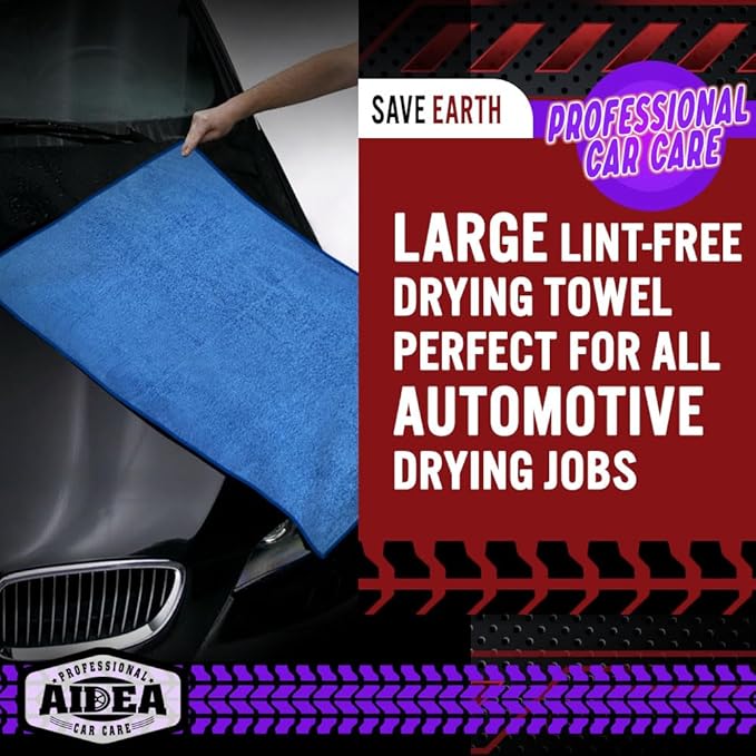 AIDEA Microfiber Towels for Cars-2PK, Large Professional Car Drying Towel, Scratch-Free & Absorbent Drying Towel for Cars, SUVs, RVs, Trucks, and Boats, 24inx 31in, Blue
