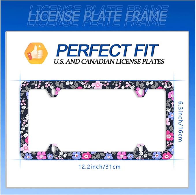Watercolor Purple and Pink Hibiscus Flowers License Plate Frame License Plate Stainless Steel Parts Colorful License Plate Decorative with Screws Size 12.3" x 6.3" Men Women