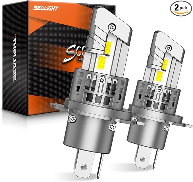 SEALIGHT H4 9003 HB2 Fog Bulbs, 30000LM 6500K Cool White, 1:1 Mini Size, H4 Bulb with 13000RPM Cooling Fan, 3 Mins Plug-N-Play, Non-Polarity, Pack of 2
