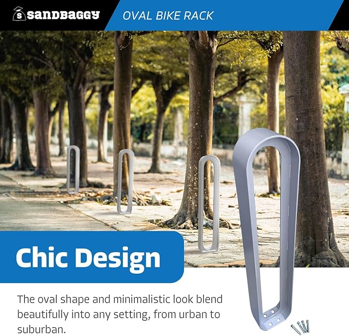 Sandbaggy Modern Commercial Bike Rack | 6.5” x 3” x 35” Oval Design | In-Ground | Anchor Bolts Included (Black, 3)