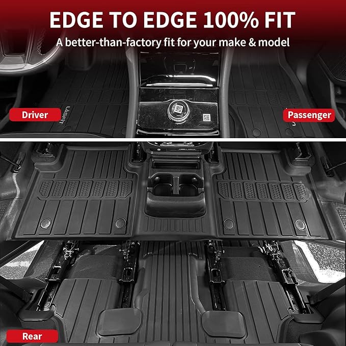 LASFIT Floor Mats for Jeep Grand Cherokee L 2021-2025 (ONLY for 6-Passenger Without Center Console) All Weather TPE Custom Fit Car Mats Floor Liners 1st & 2nd & 3th Row, Black