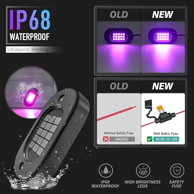 Honalia LED Rock Lights for Trucks 10 Pods, RGB Rock Lights Kits for UTV with Music Mode for ATV UTV RZR