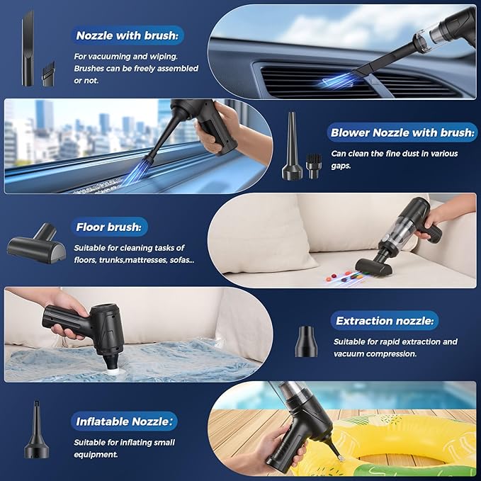 2-in-1 Car Vacuum&Air Duster,65w/16kpa/30 Mins,High Powerful Dust Cleaner Portable Cordless Vacuum,Compressed Air Blower,Lightweight Rechargeable Handheld Mini Vacuum for Car/Home/Office