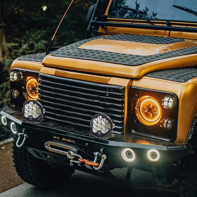 LIGBT 2PCS 7 Inch Round LED Offroad Light with DRL 90W LED Off Road Lights Super Bright Driving Spot Light Bar with Amber DRL Side Shooter Lights Waterproof 12V 24V for Pickup Trucks SUV UTV