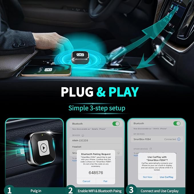 Wireless CarPlay Adapter for iPhone - Mini USB Design, Plug & Play, Auto Connect,Convert Wired to Wireless CarPlay in Seconds, iOS 10+ Compatible (2025 Upgrade) for Cars 2016+ (Black)