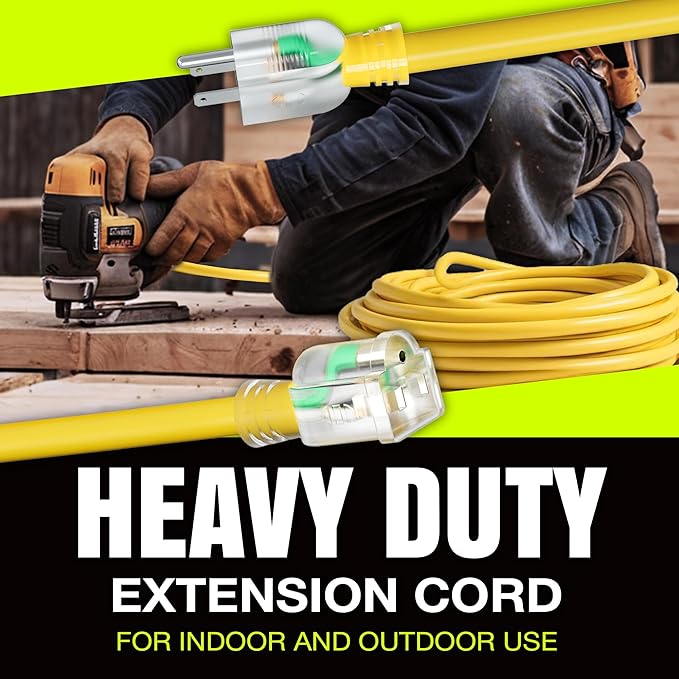 6ft Outdoor/Indoor Extension Cord 16/3 Gauge Heavy Duty 3 Prong SJTW, Waterproof, Flexible Cold-Resistant Long Power Cord,13A 125V 1625W, Yellow by LifeSupplyUSA