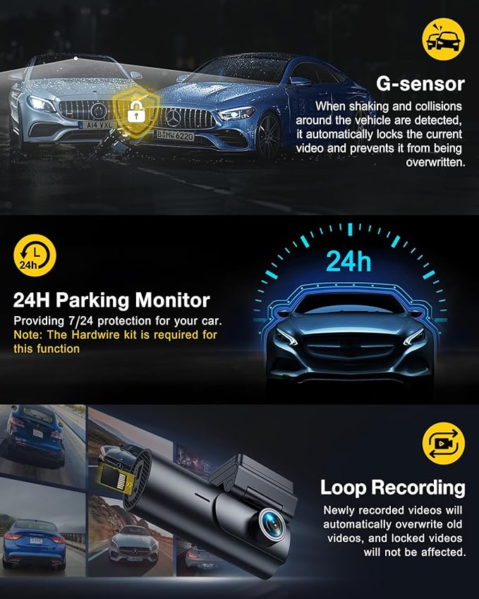 GKU Dash Cam Front and Rear Camera,4K+1080P, 5.8GHz WiFi & GPS Dash Camera for Cars,with 64G SDcard,1.47" Display Dashcam, 24HParking Mode,App Control,Super Night Vision,WDR,Support Max 256GB
