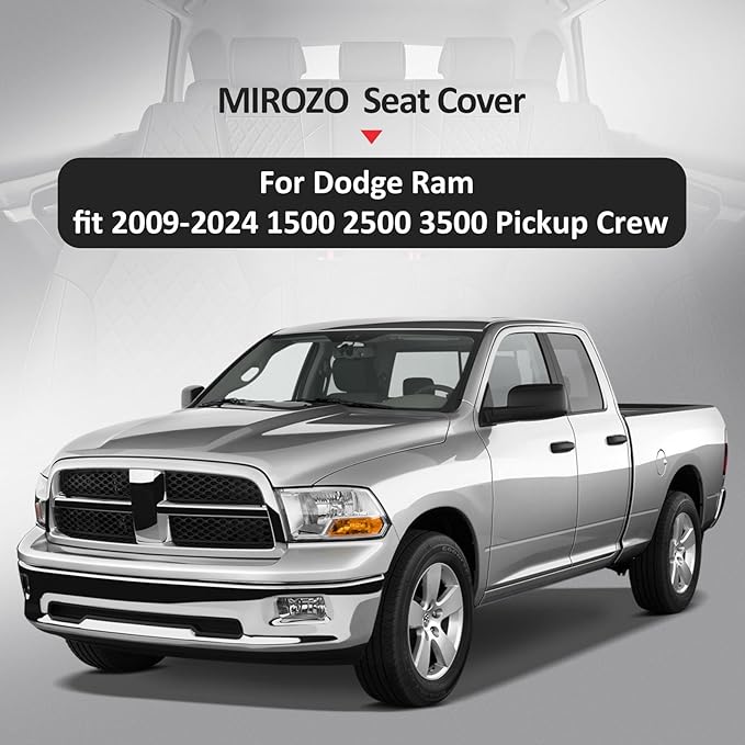 MIROZO Dodge Ram Seat Covers with Split Bench 40/60,Waterproof Truck Ram Seat Covers Compatible with 2009-2025 Dodge Ram 1500 2500 3500 Truck Pickup Crew Quad Cab (Gray,Full Set Curved Back)