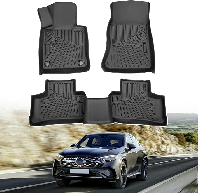 Powerty Floor Mats for 2023 2024 2025 Mercedes Benz GLC丨GLC 300丨GLC 350e丨4Matic Accessories All Weather Floor Liner 3D TPE 1st & 2nd Row Floor Mat Heavy-Duty Floor Liners